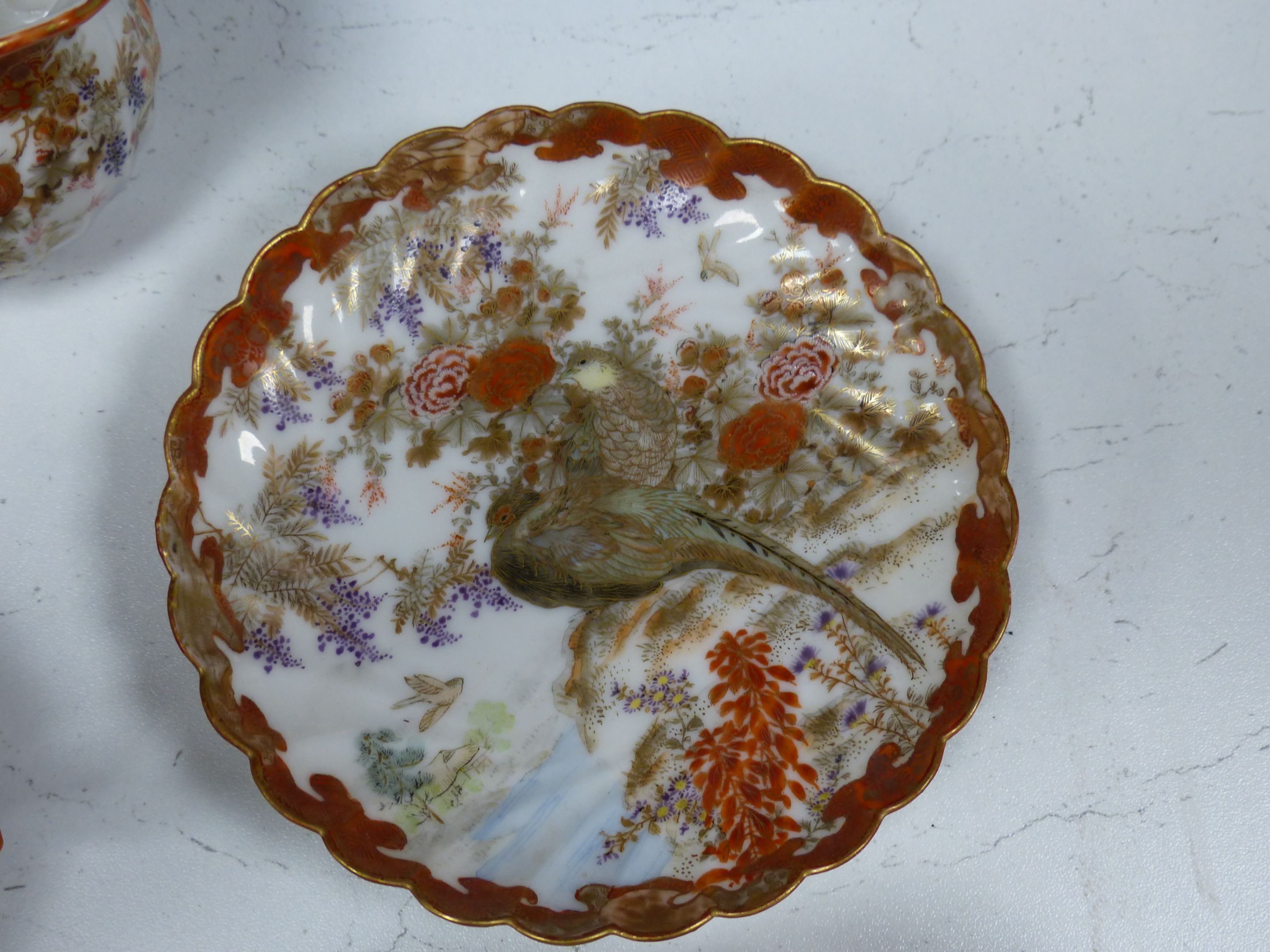 A Japanese blue and white tea kettle, Satsuma and Kutani wares etc
